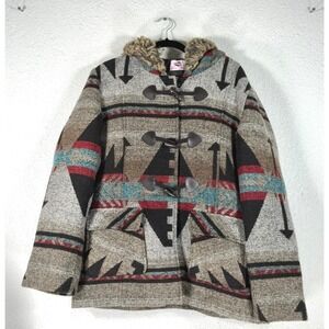 Wired Heart Y2K Vibes Toggle Jacket - XL - Southwestern Tribal Boho Hooded Coat